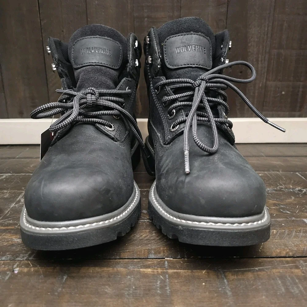 WOLVERINE‎ W10691 Men's Floorhand WP Black Leather Work Boots Size 9.5M